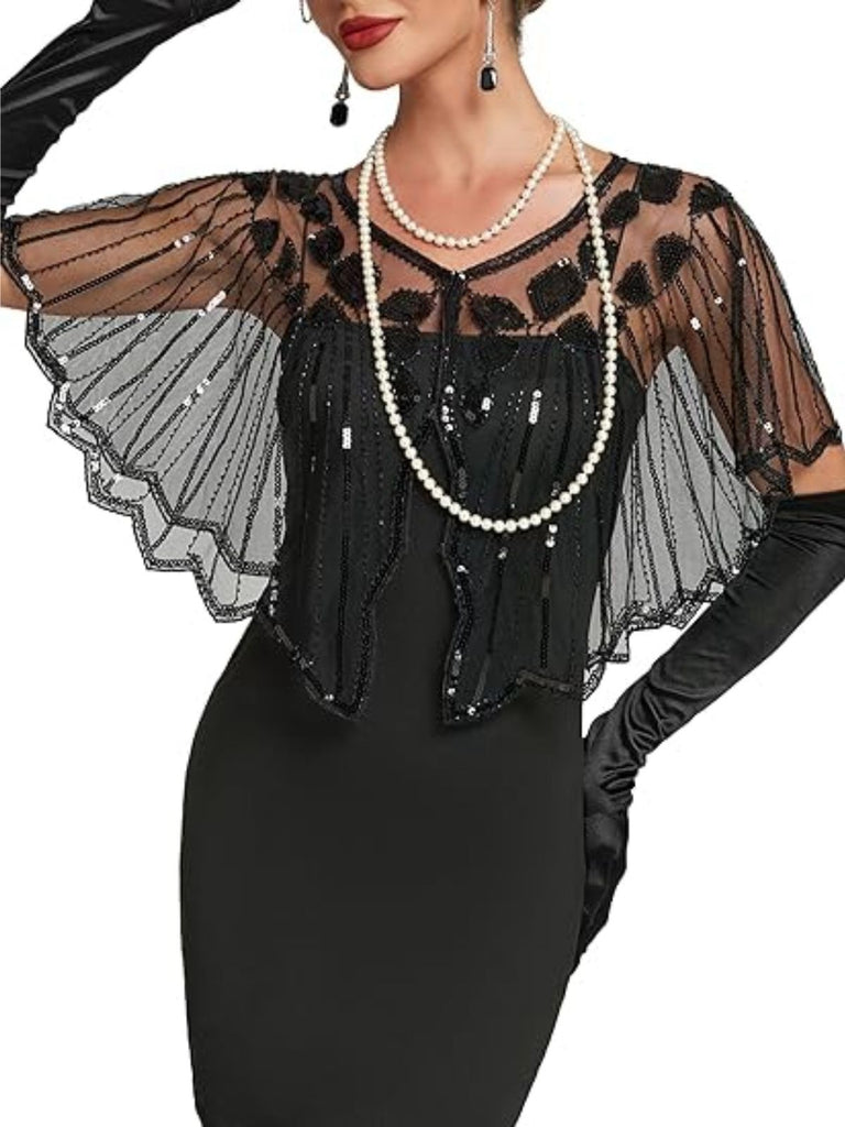 1920er Geometrisch Pailletten Kurzer Umhang