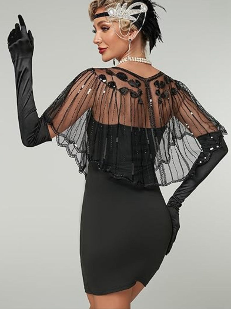 1920er Geometrisch Pailletten Kurzer Umhang