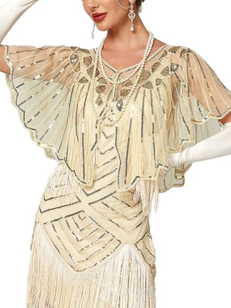 1920er Geometrisch Pailletten Kurzer Umhang