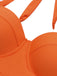 Orange 1940s Halter Blumen Gerafft Bikini Set