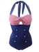 1950er Streifen Patchwork Halter Einteilig Badeanzug