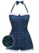 Gelb Gingham 1950er Schleife Neckholder Badeanzug