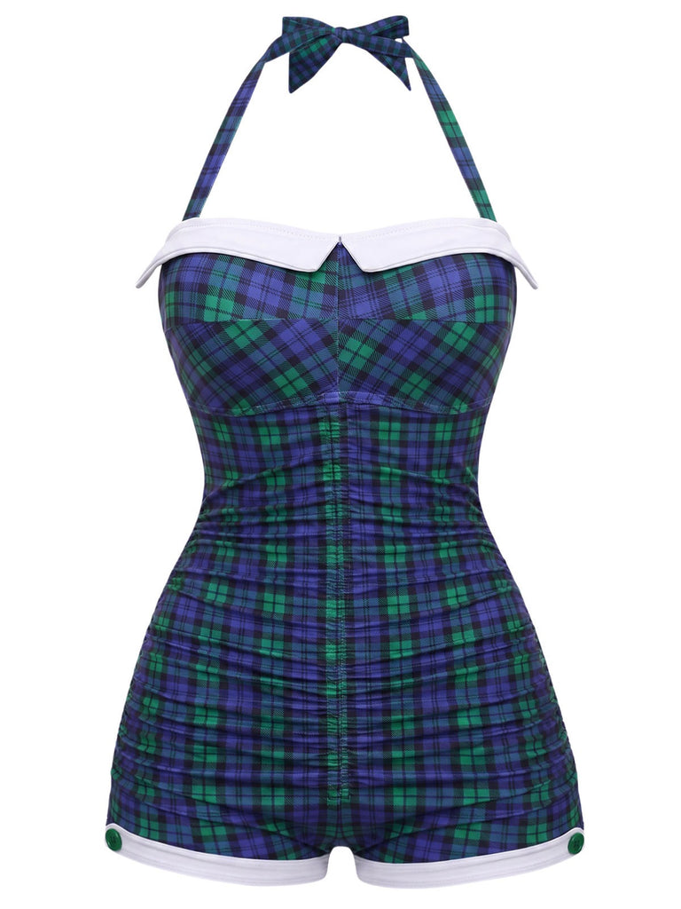 Gelb Gingham 1950er Schleife Neckholder Badeanzug