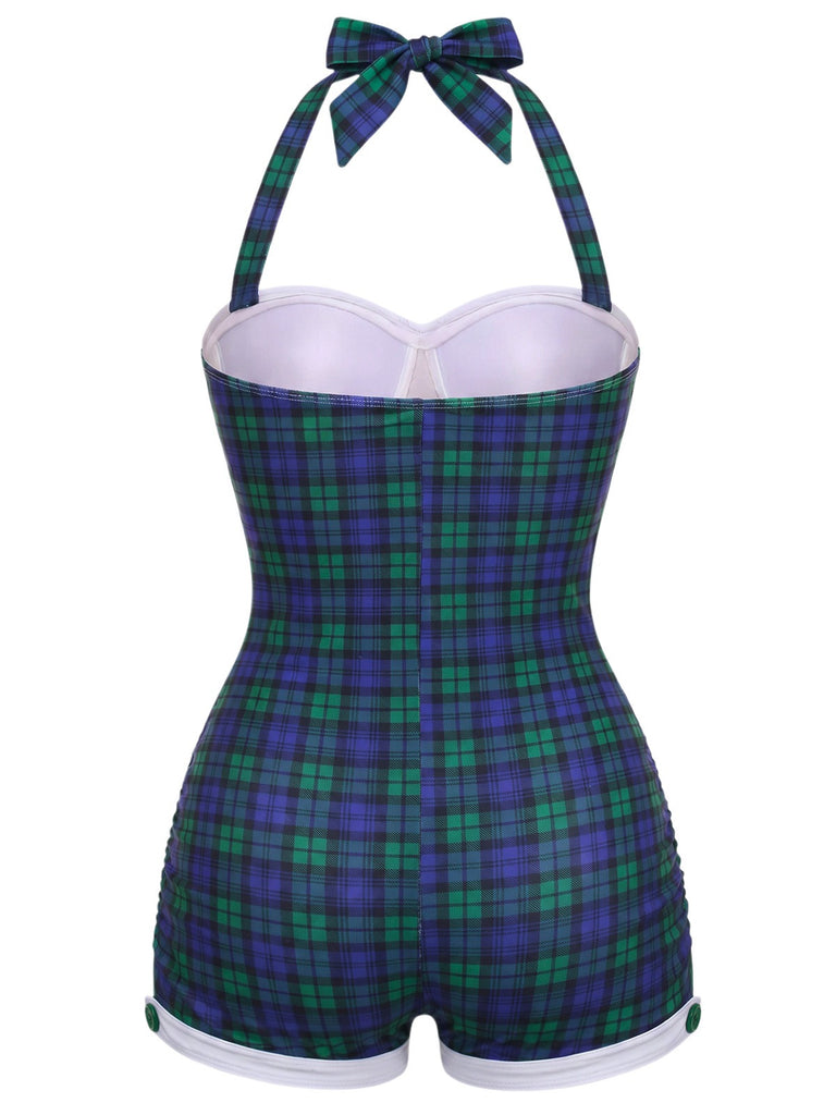 Gelb Gingham 1950er Schleife Neckholder Badeanzug