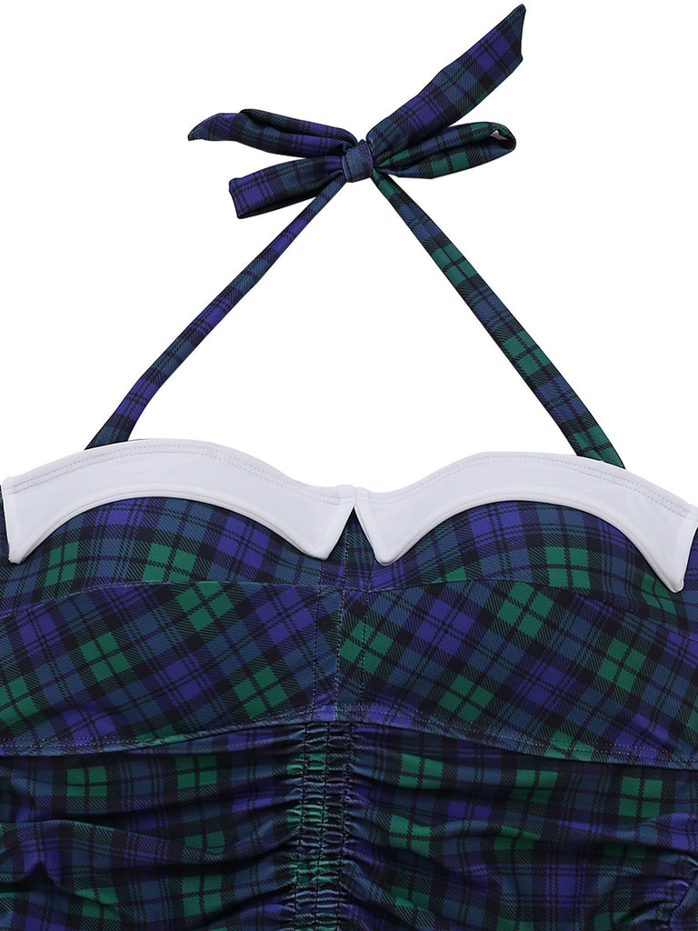Gelb Gingham 1950er Schleife Neckholder Badeanzug