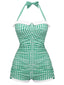 [Vorverkauf] Hellgrün Gingham 1950er Schleife Neckholder Badeanzug