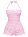 Gelb Gingham 1950er Schleife Neckholder Badeanzug