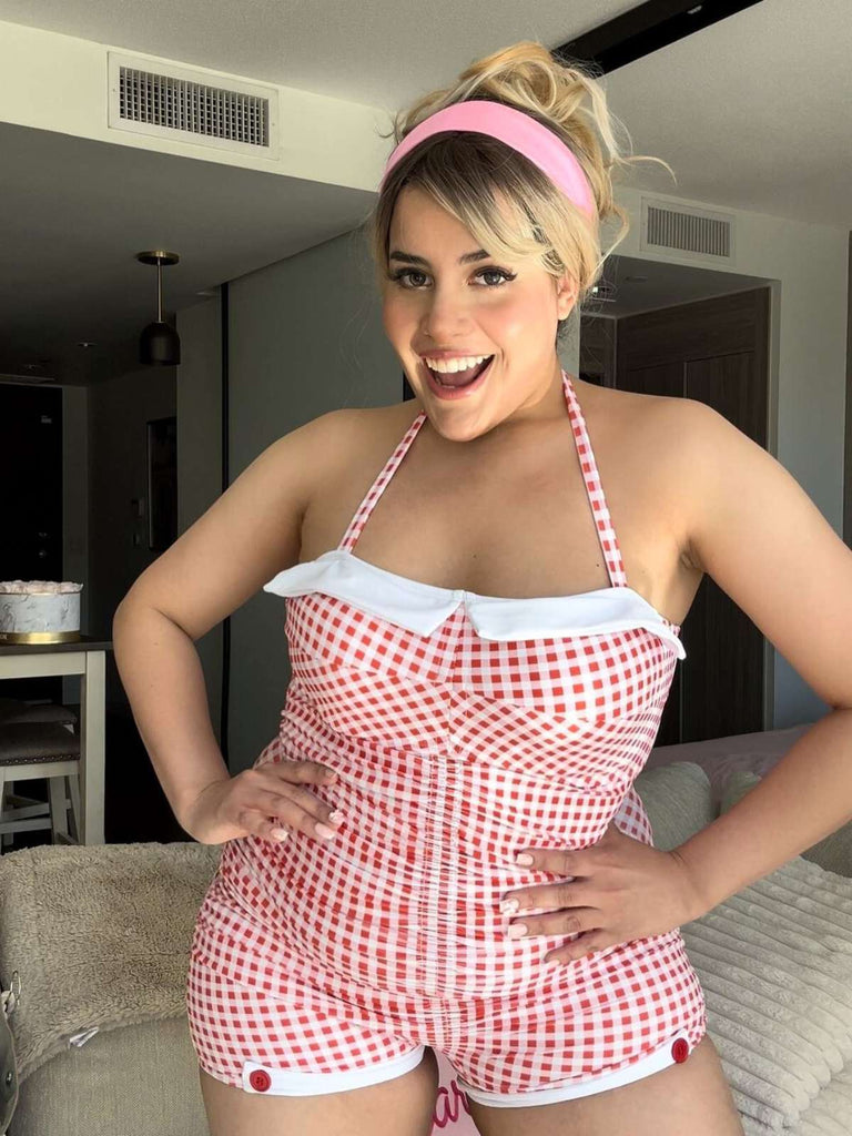 Gelb Gingham 1950er Schleife Neckholder Badeanzug