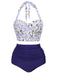 [Vorverkauf] Blau 1950er Floral Neckholder Schnür Bikini Set