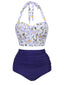 [Vorverkauf] Blau 1950er Floral Neckholder Schnür Bikini Set
