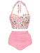 [Vorverkauf] Blau 1950er Floral Neckholder Schnür Bikini Set