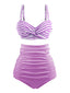Lila 1940er Gestreiftes Colorblock Vintage Bikini Set