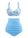 40er Bikini-Set mit Streifen und Colorblock in Rosa