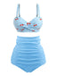 [Vorverkauf] Himmelblaues 40er Vintage Bikini-Set mit Kirschen und Karo