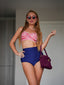 Marineblau 1940er Gestreiftes Colorblock Vintage Bikini Set