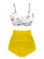 [Vorverkauf] Weiß & Gelb 2PCS 1950s Cherry Halter Bikini Set