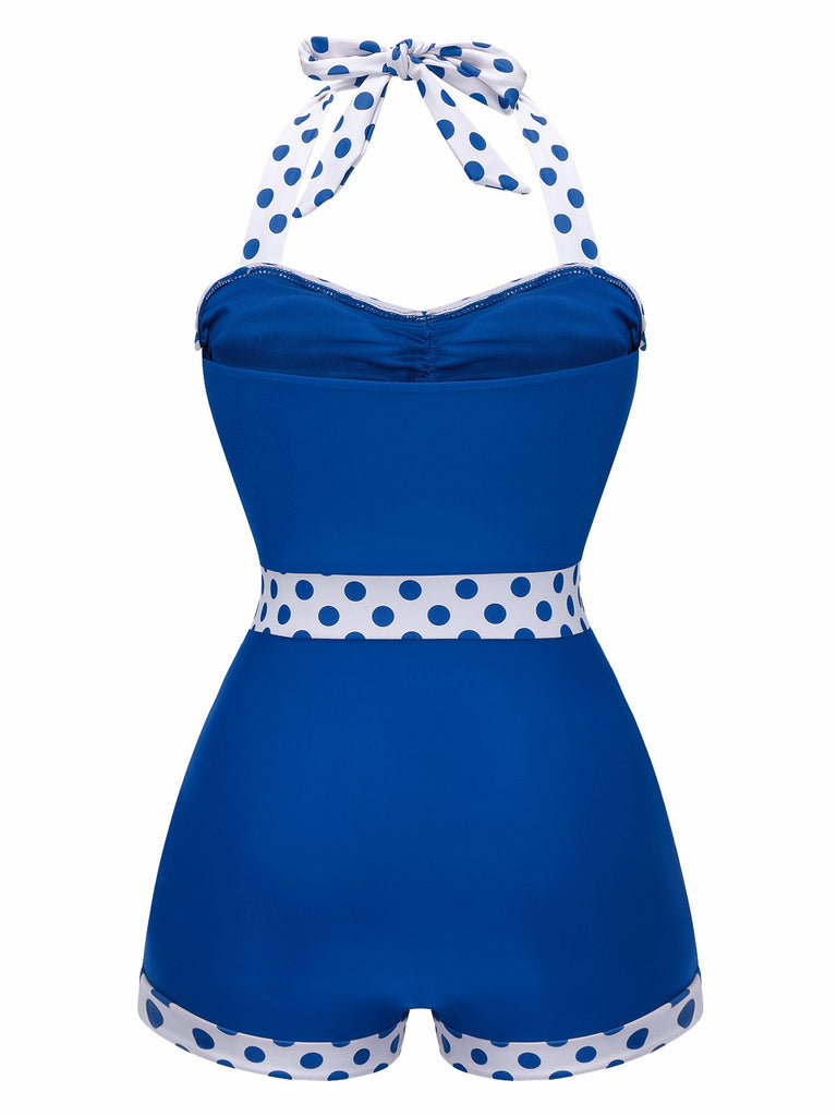 Roter 1940er Halter Patchwork Einteiliger Badeanzug