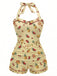 Grün 1940er Halter Patchwork Einteiliger Badeanzug