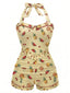 Gelb 1940er Halter Früchtemuster Einteiliger Badeanzug