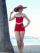 Roter 1940er Halter Patchwork Einteiliger Badeanzug