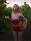 Roter 1940er Halter Patchwork Einteiliger Badeanzug