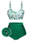 Grüner 1950er Daisy Strap Plissee Badeanzug
