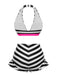 Schwarz 1950er Kontrast Bogen Rüschen Streifen Bikini