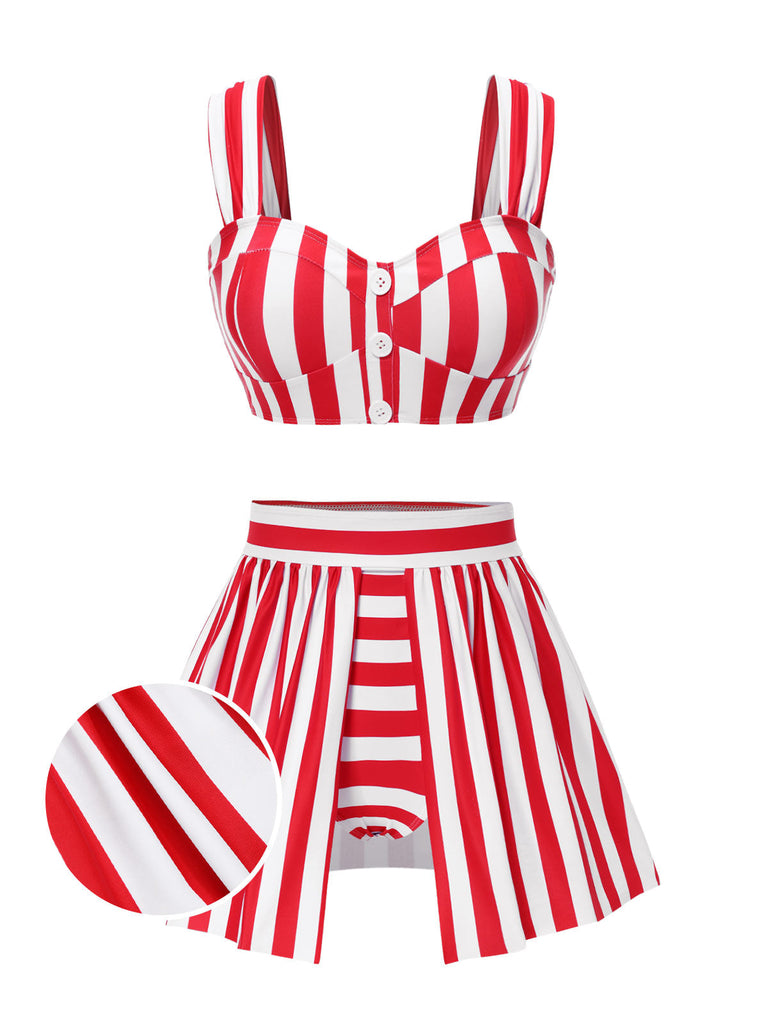 [Vorverkauf] Rot 1950er Streifen Spaghetti Träger Bikini Set