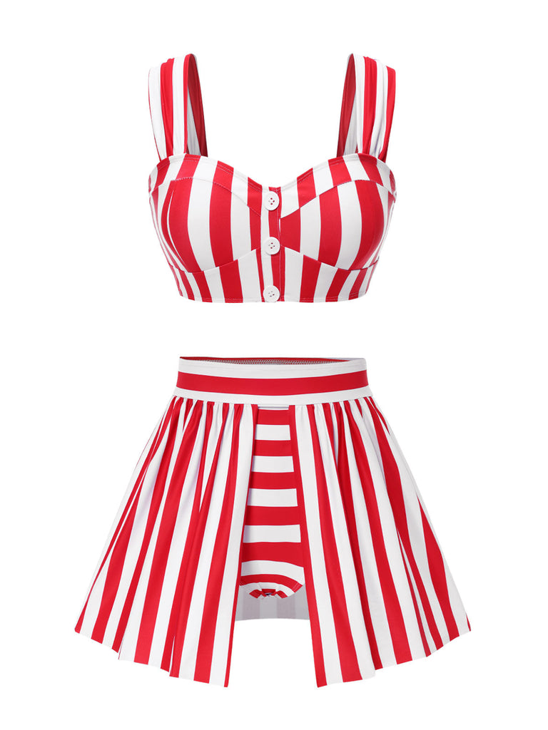 [Vorverkauf] Rot 1950er Streifen Spaghetti Träger Bikini Set