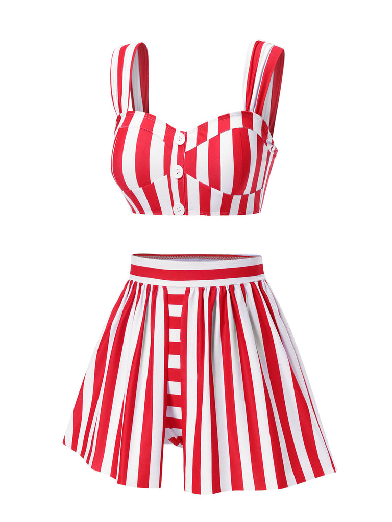 [Vorverkauf] Rot 1950er Streifen Spaghetti Träger Bikini Set