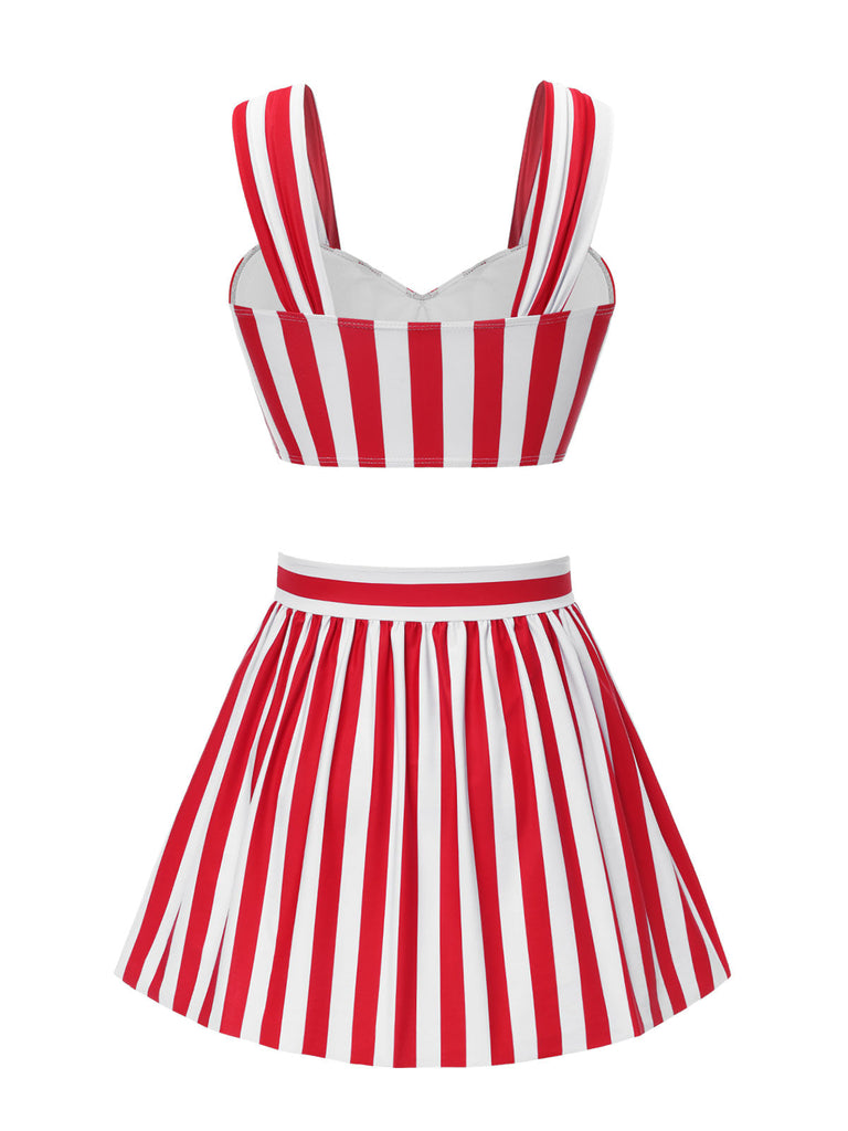 [Vorverkauf] Rot 1950er Streifen Spaghetti Träger Bikini Set