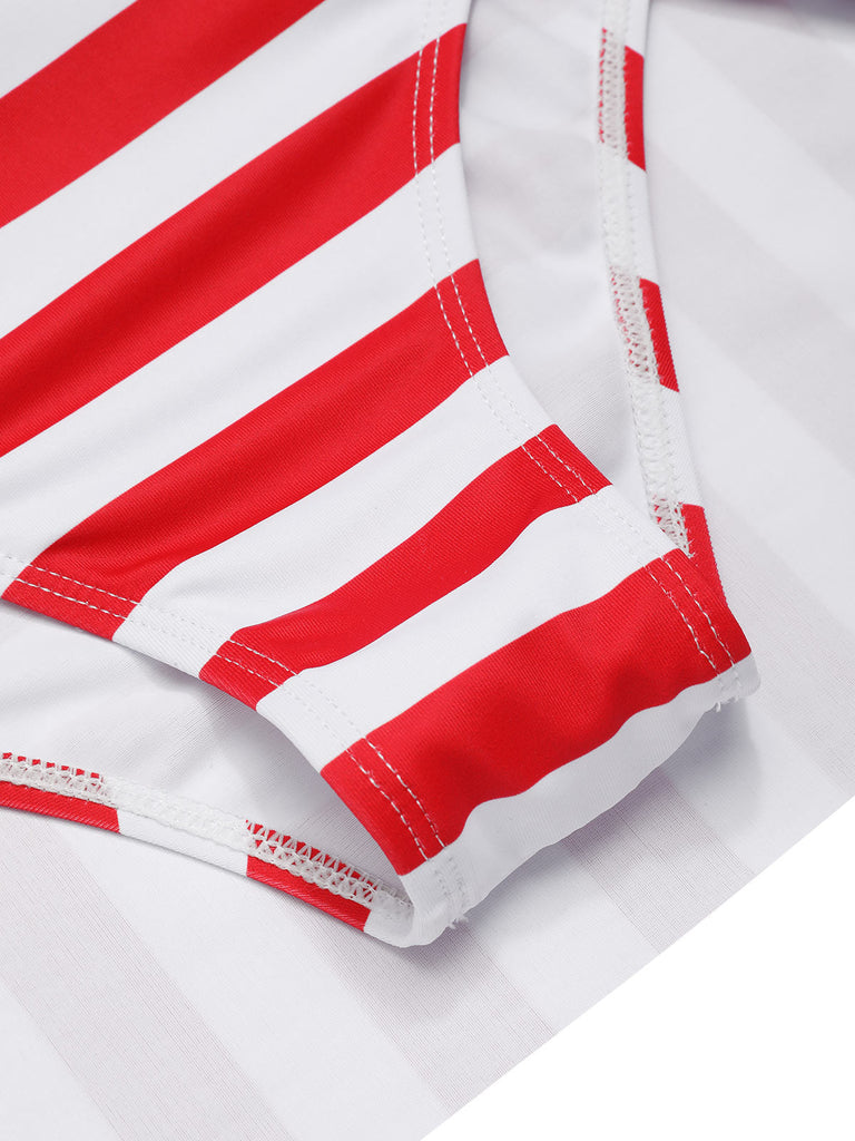 [Vorverkauf] Rot 1950er Streifen Spaghetti Träger Bikini Set