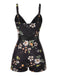 Schwarz 1940er Blumen Boxer Träger Badeanzug