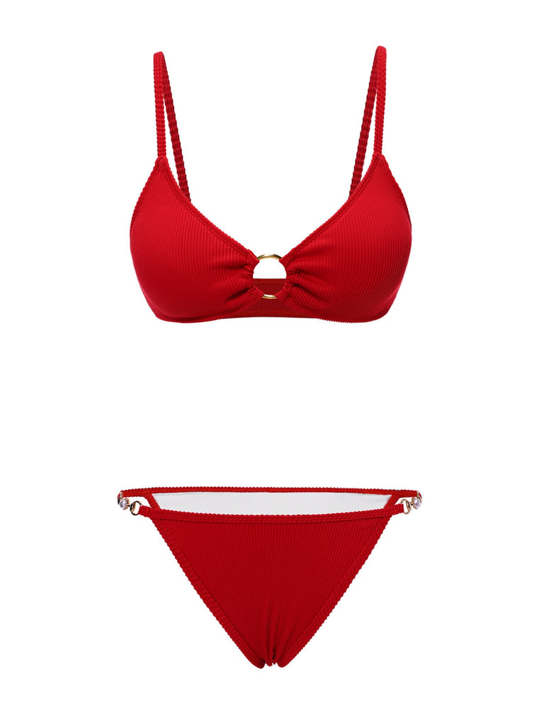 Rotes 60er Glitzer Ring-Bikini Set