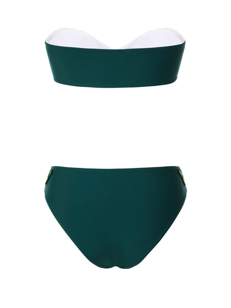 [Vorverkauf] Grün 1960er 3D-Schmetterling Bandeau Bikini Set