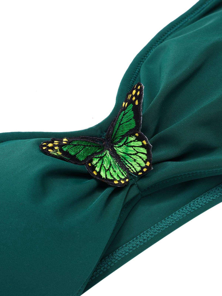 [Vorverkauf] Grün 1960er 3D-Schmetterling Bandeau Bikini Set