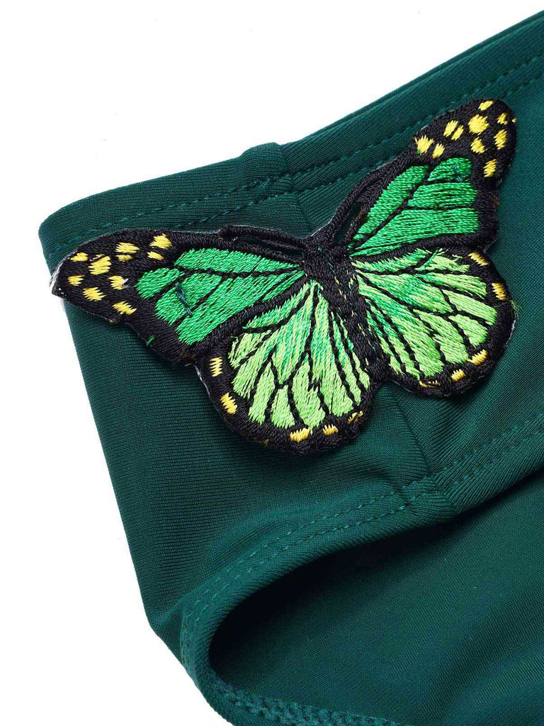 [Vorverkauf] Grün 1960er 3D-Schmetterling Bandeau Bikini Set