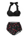 Schwarz 1950er Halter Kirsche Bikini Set