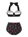 Schwarz 1950er Halter Kirsche Bikini Set