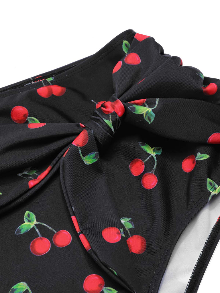 Schwarz 1950er Halter Kirsche Bikini Set