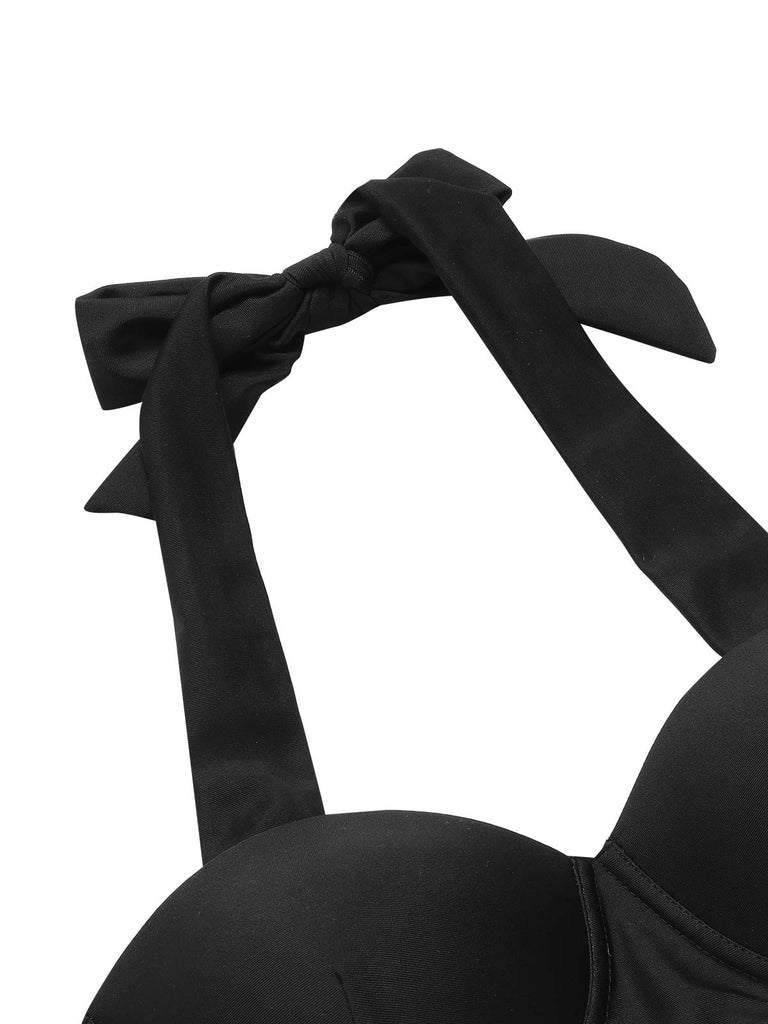 Schwarz 1950er Halter Kirsche Bikini Set