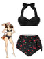 [Vorverkauf] Schwarz 1950er Halter Kirsche Bikini Set