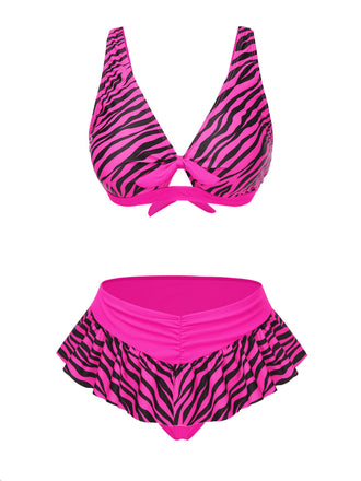 Rosa 1950er Träger Zebra Bikini Set