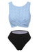 Blau 1950er Blumen Jacquard Tank Bikini Set