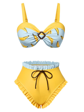 Gelb 1950er Rüschen Hem Banane Bikini Set