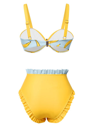 Gelb 1950er Rüschen Hem Banane Bikini Set