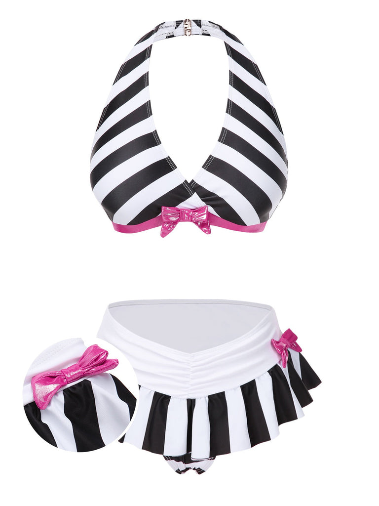 [Vorverkauf] Schwarz & Weiß 1950er Streifen Bogen Halter Bikini