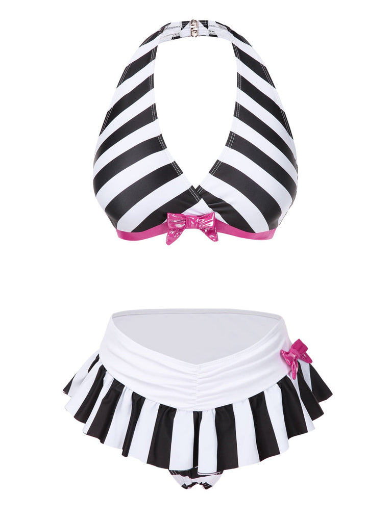 [Vorverkauf] Schwarz & Weiß 1950er Streifen Bogen Halter Bikini