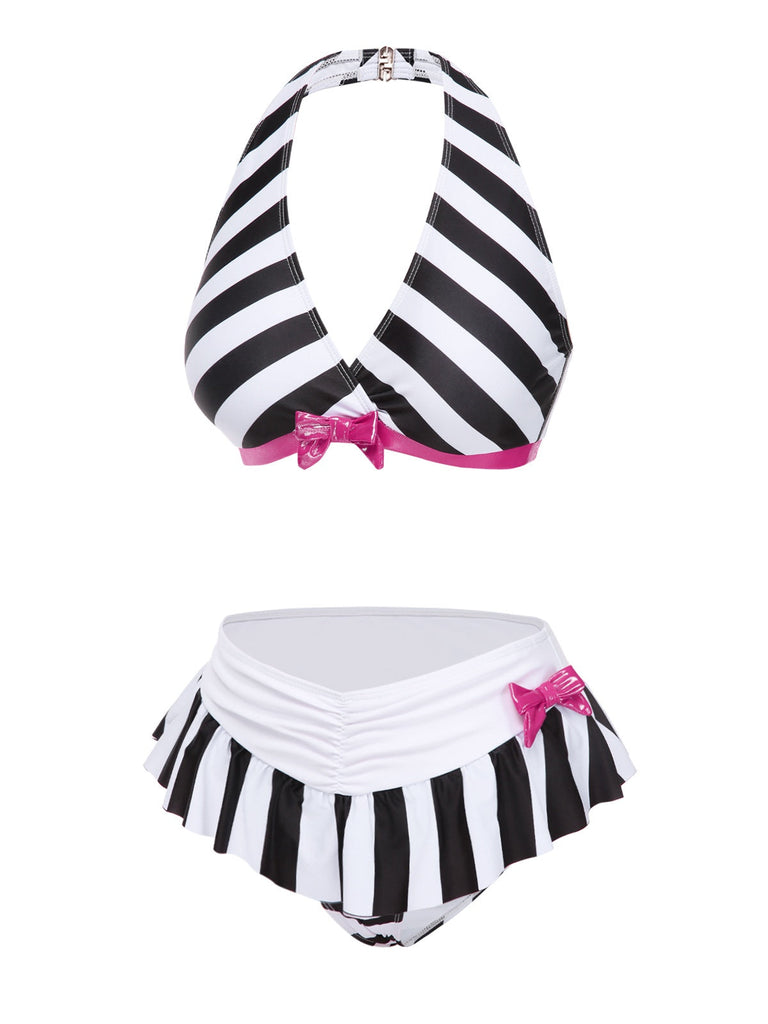 [Vorverkauf] Schwarz & Weiß 1950er Streifen Bogen Halter Bikini