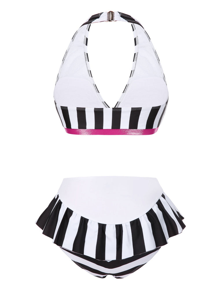 [Vorverkauf] Schwarz & Weiß 1950er Streifen Bogen Halter Bikini